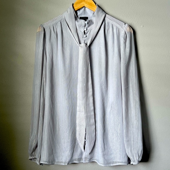 Ann Taylor “Metallic Dobby Stripe Bow Blouse” - Picture 1 of 5